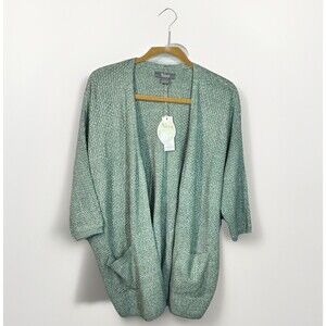 Natural Refletions Cardigan Green Open Knit 3/4 Sleeve Pockets Women S NEW